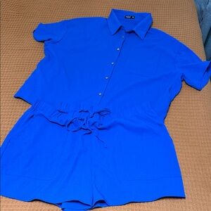 SHEIN Cobalt Blue Textured Shirt and Shorts Set